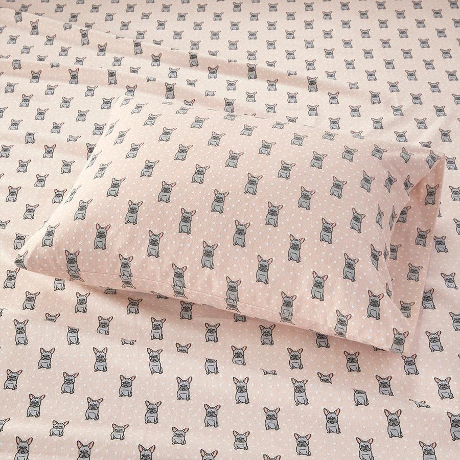 Olliix.com Sheets & Sheet Sets - 100% Cotton Flannel Printed Sheet Set Pink French Bulldog TN20-0230