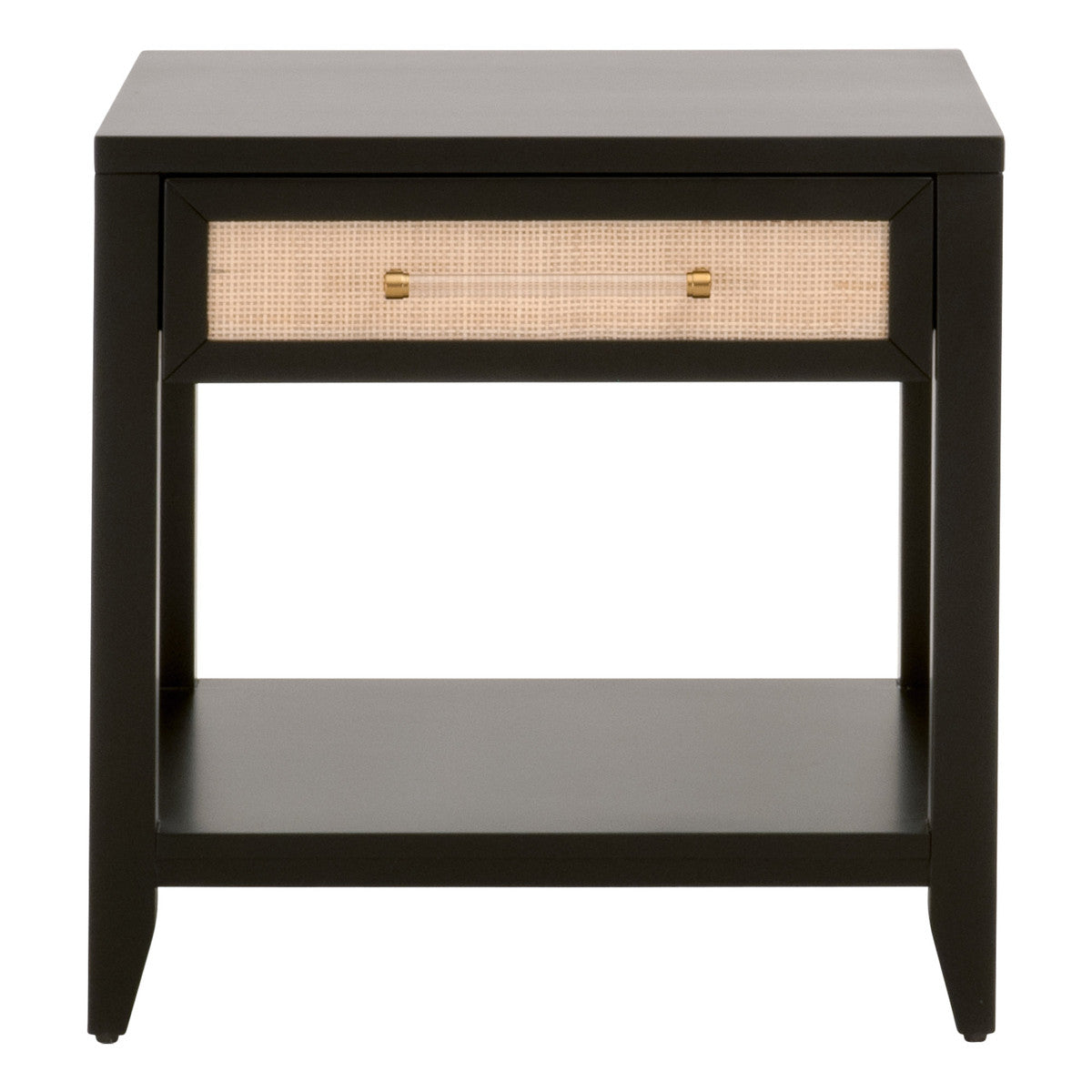 Essentials For Living Nightstands & Side Tables - Holland 1-Drawer Side Table Brushed Black Acacia, Natural Rattan