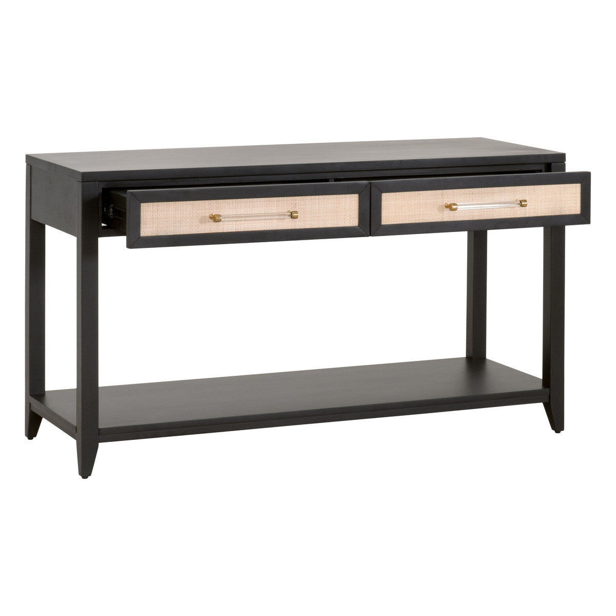 Essentials For Living Consoles - Holland 2-Drawer Console Table Brushed Black Acacia, Natural Rattan