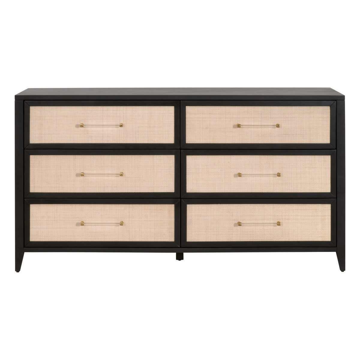 Essentials For Living Dressers - Holland 6-Drawer Double Dresser Brushed Black Acacia, Natural Rattan