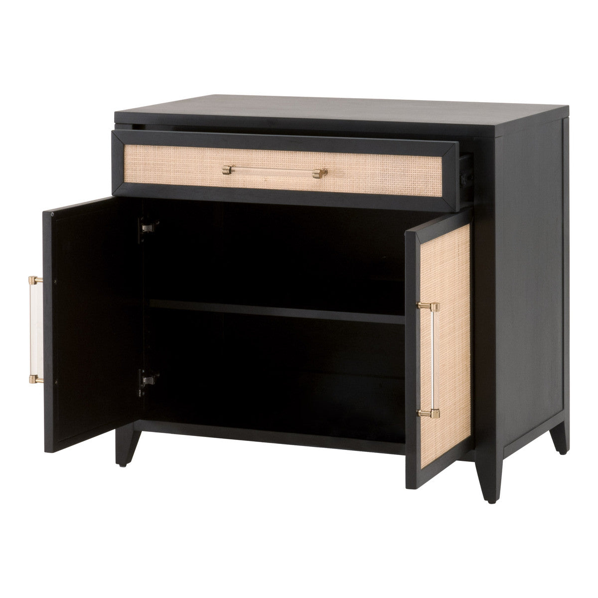 Essentials For Living Chest of Drawers - Holland Media Chest Brushed Black Acacia, Natural Rattan