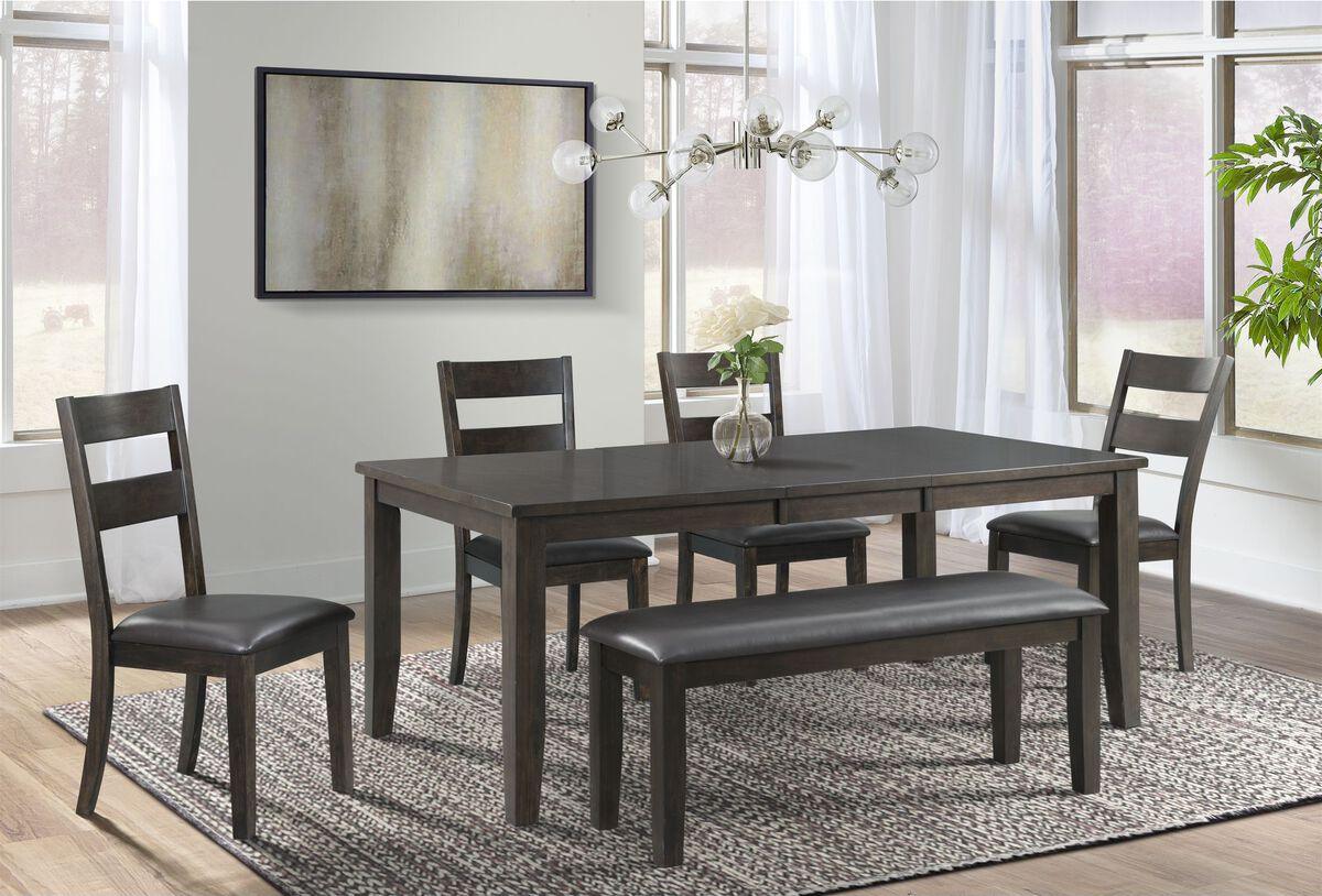 Elements Dining Sets - Alpha 6PC Dining Set-Table, Four Chairs & Bench Dark Brown