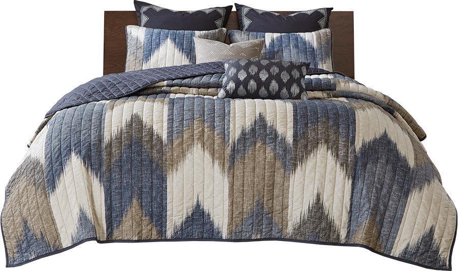Olliix.com Comforters & Blankets - Alpine Full/Queen 3 Piece Printed Cotton Coverlet Set Navy