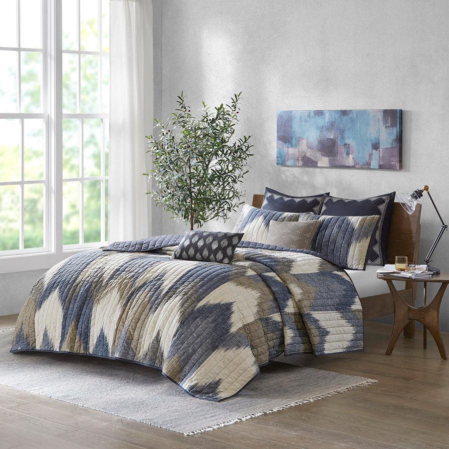Olliix.com Comforters & Blankets - Alpine King/California King 3 Piece Printed Cotton Coverlet Set Navy
