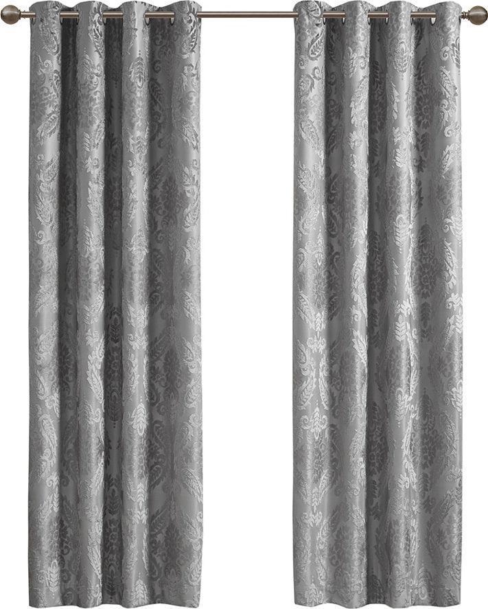Olliix.com Curtains - Amelia Knitted Jacquard Paisley Total Blackout Grommet Top Curtain Panel Gray