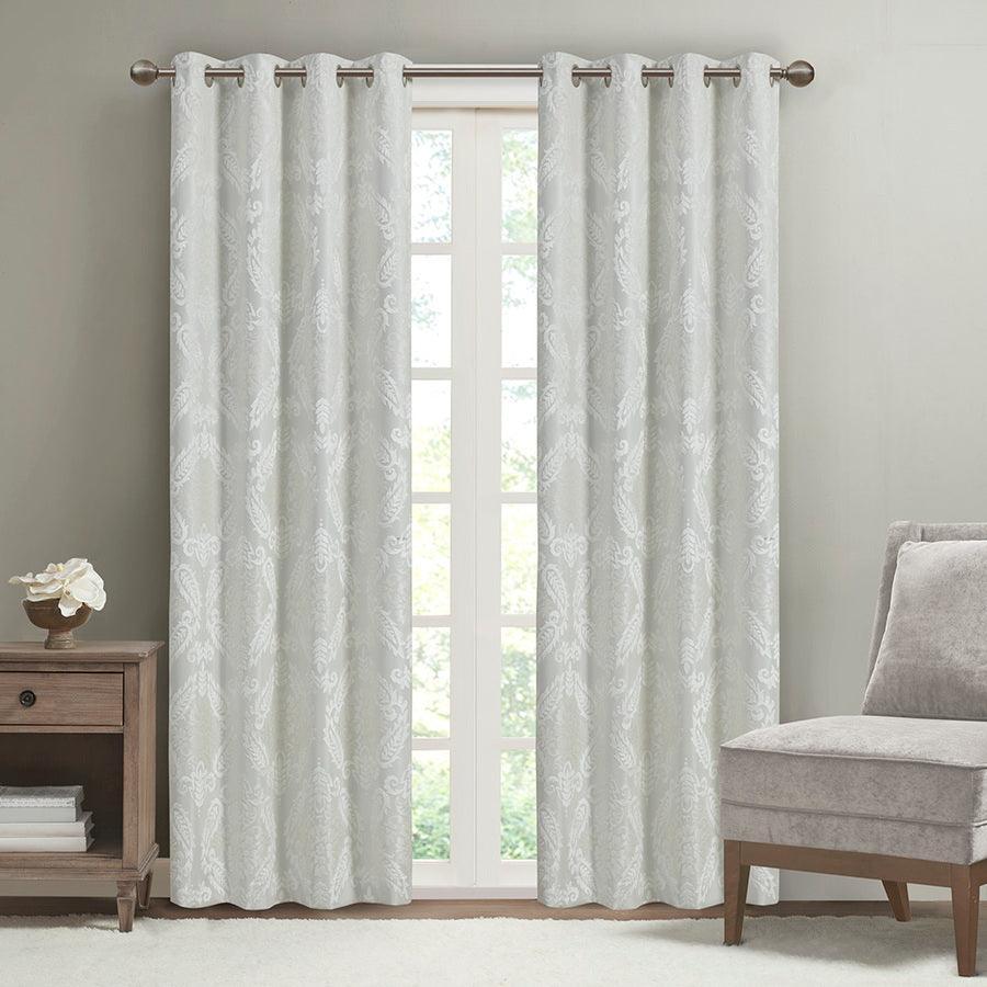 Olliix.com Curtains - Amelia Knitted Jacquard Paisley Total Blackout Grommet Top Curtain Panel White