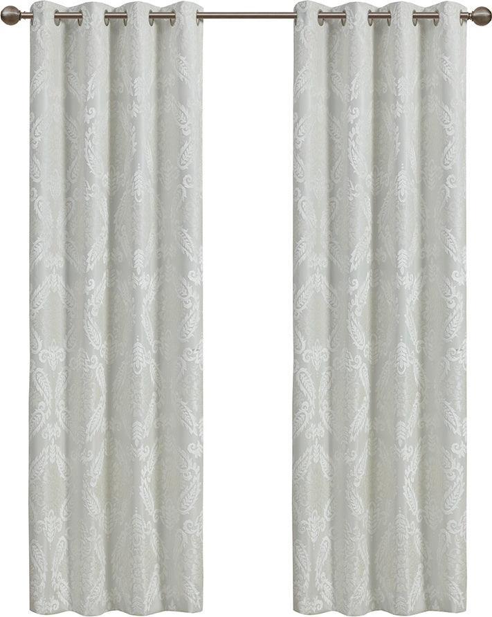 Olliix.com Curtains - Amelia Knitted Jacquard Paisley Total Blackout Grommet Top Curtain Panel White