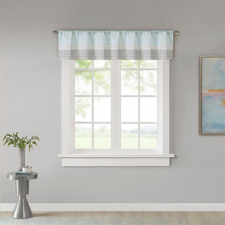 Olliix.com Curtains - Amherst Transitional Polyoni Pintuck Window Valance 50x18" Aqua