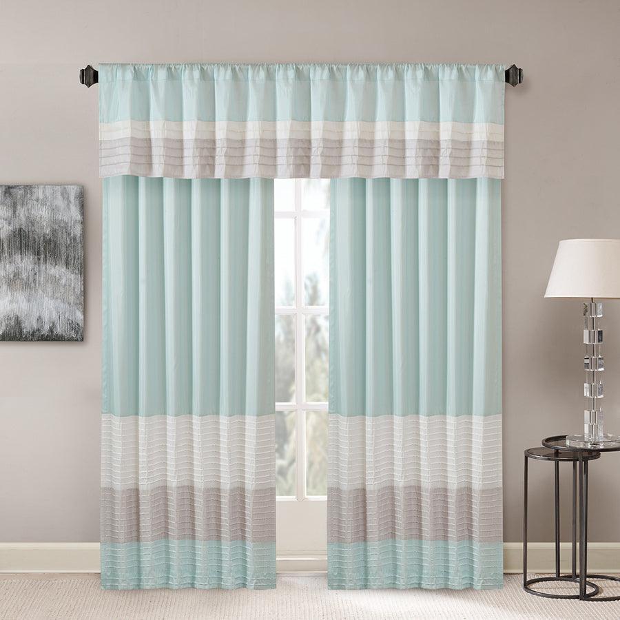 Olliix.com Curtains - Amherst Transitional Polyoni Pintuck Window Valance 50x18" Aqua