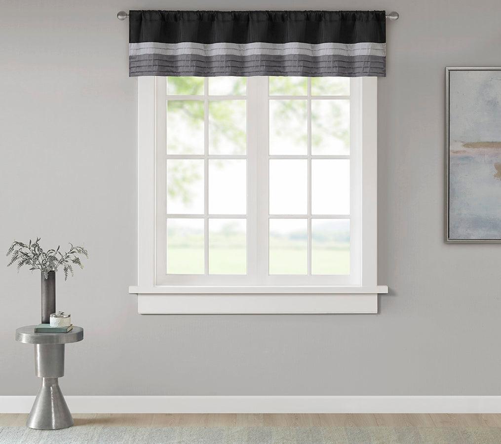 Olliix.com Curtains - Amherst Transitional Polyoni Pintuck Window Valance 50x18" Black