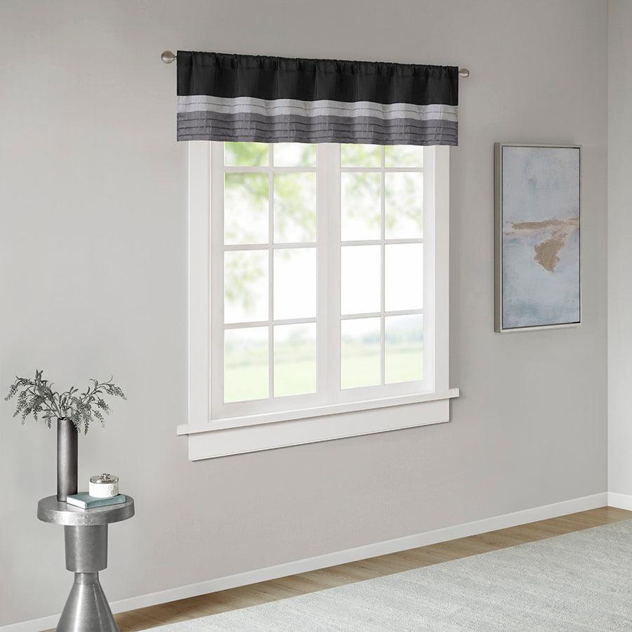 Olliix.com Curtains - Amherst Transitional Polyoni Pintuck Window Valance 50x18" Black