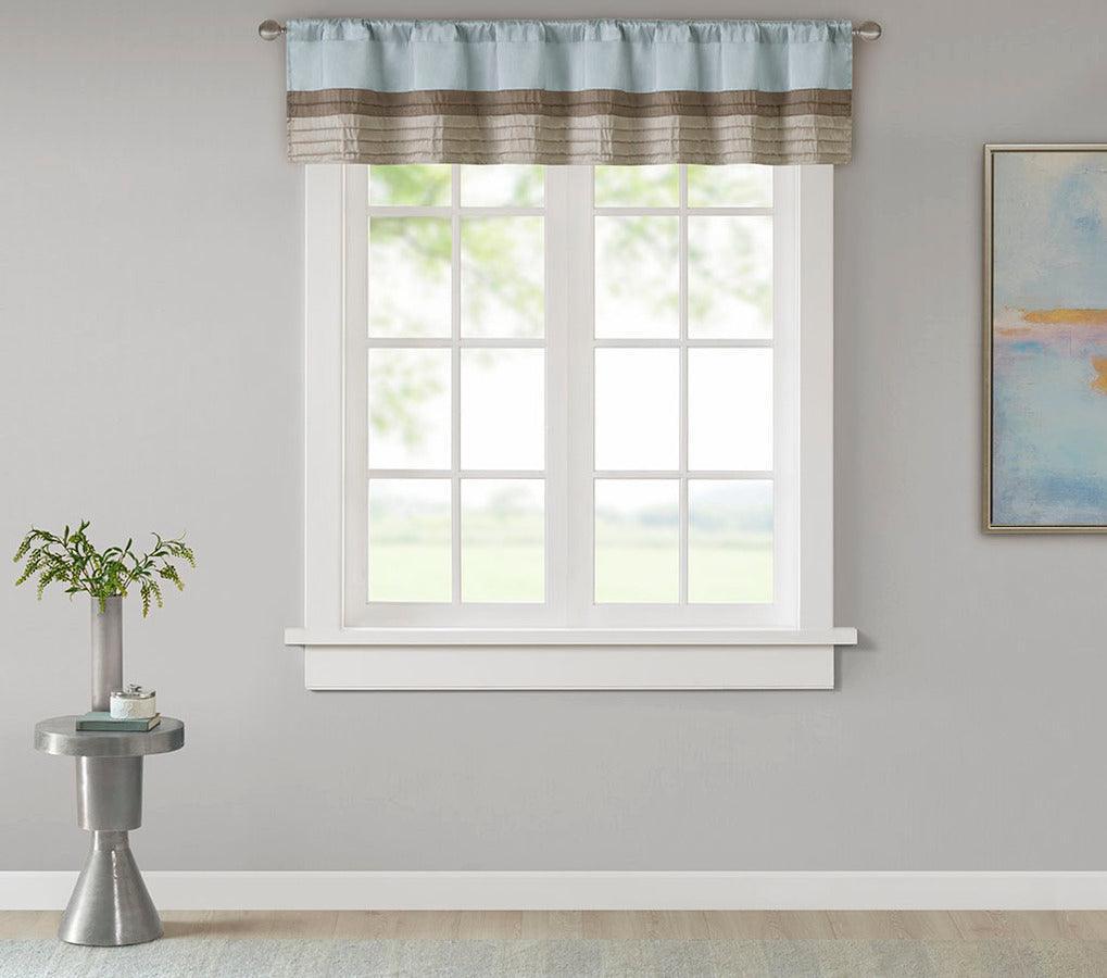 Olliix.com Curtains - Amherst Transitional Polyoni Pintuck Window Valance 50x18" Blue