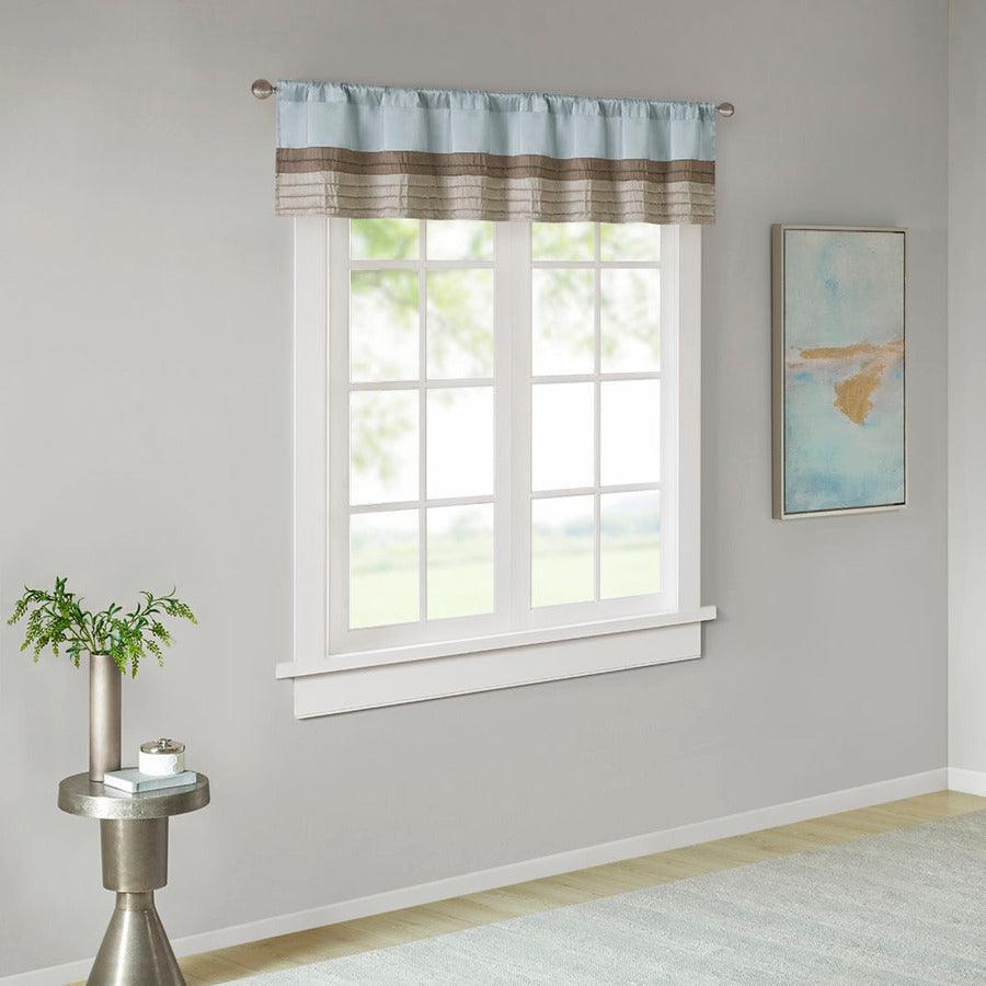 Olliix.com Curtains - Amherst Transitional Polyoni Pintuck Window Valance 50x18" Blue