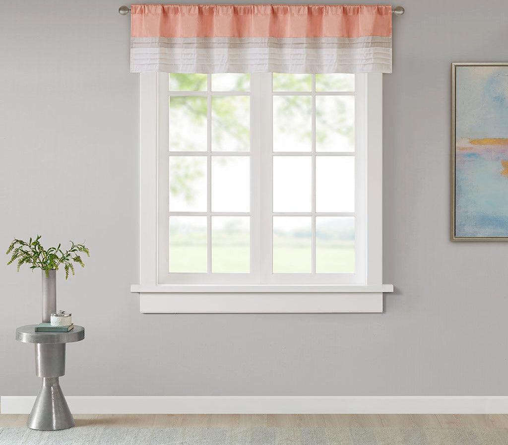 Olliix.com Curtains - Amherst Transitional Polyoni Pintuck Window Valance 50x18" Coral