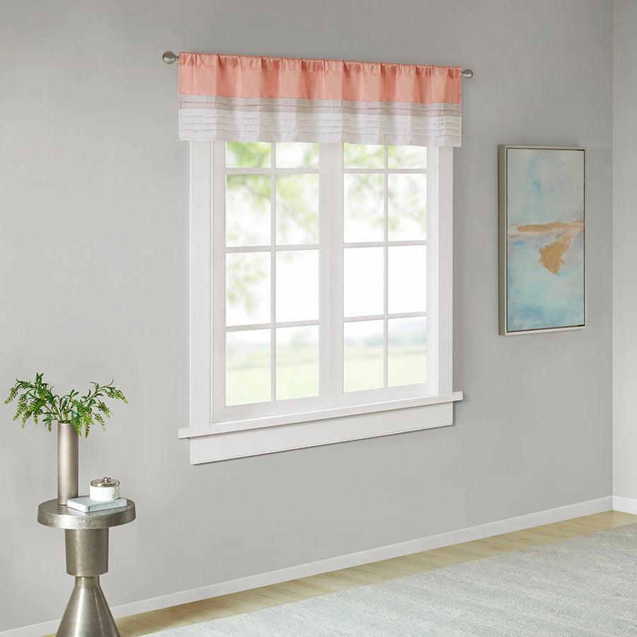 Olliix.com Curtains - Amherst Transitional Polyoni Pintuck Window Valance 50x18" Coral