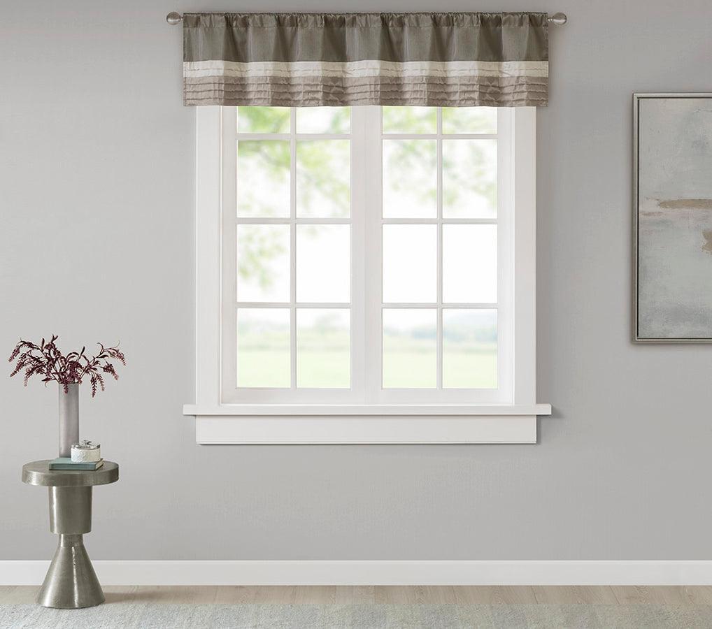 Olliix.com Curtains - Amherst Transitional Polyoni Pintuck Window Valance 50x18" Natural