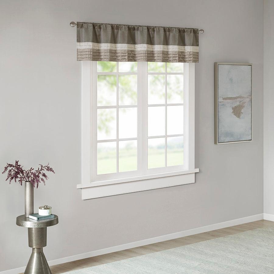 Olliix.com Curtains - Amherst Transitional Polyoni Pintuck Window Valance 50x18" Natural
