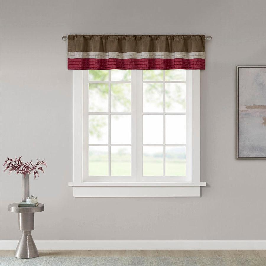 Olliix.com Curtains - Amherst Transitional Polyoni Pintuck Window Valance 50x18" Red