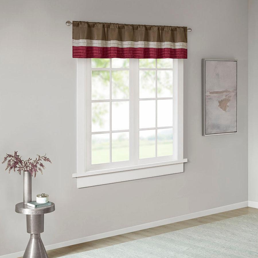 Olliix.com Curtains - Amherst Transitional Polyoni Pintuck Window Valance 50x18" Red