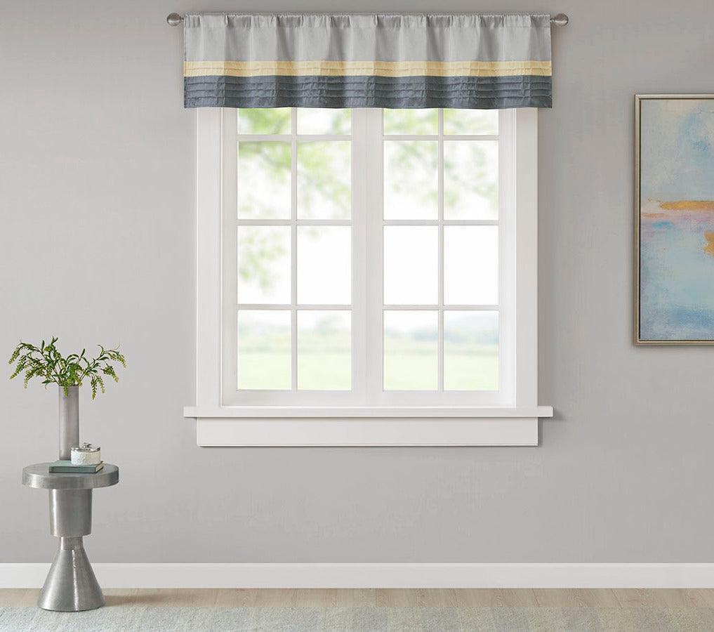 Olliix.com Curtains - Amherst Transitional Polyoni Pintuck Window Valance 50x18" Yellow