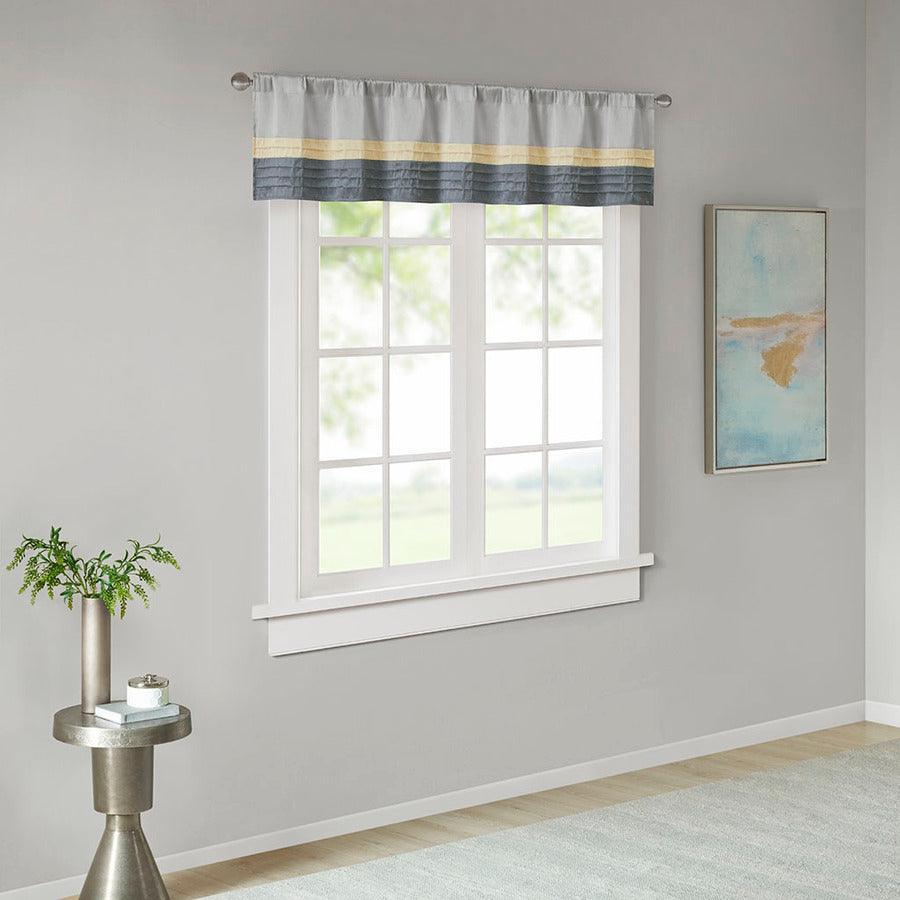 Olliix.com Curtains - Amherst Transitional Polyoni Pintuck Window Valance 50x18" Yellow