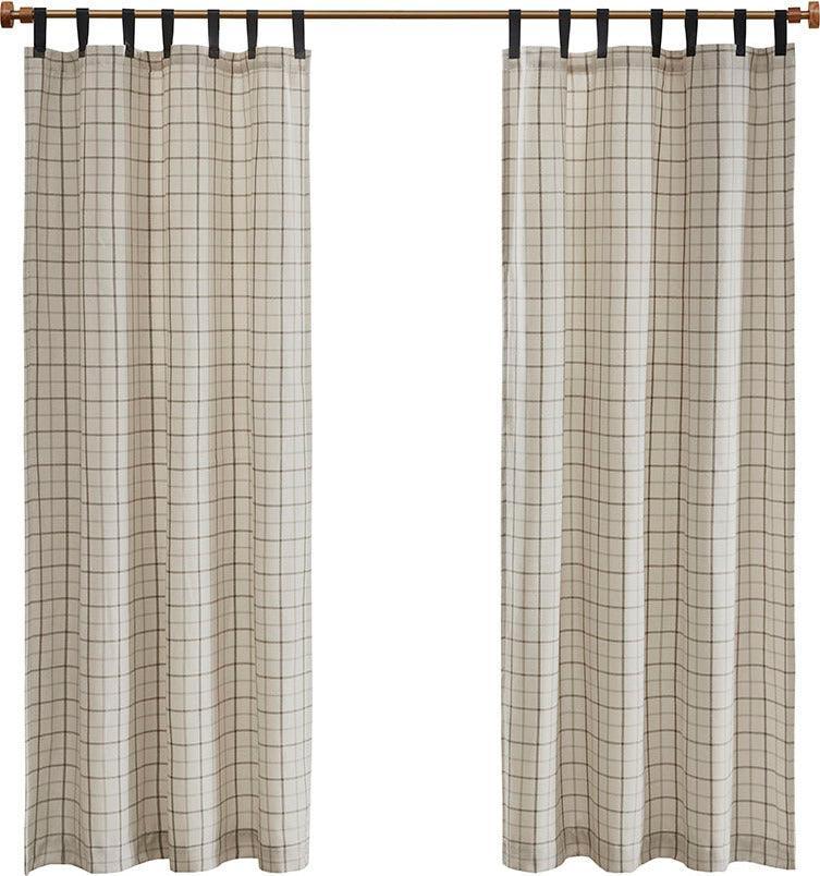 Olliix.com Curtains - Anaheim 84 H Plaid Faux Leather Tab Top Panel with Fleece Lining Natural