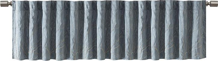 Olliix.com Curtains - Andora Transitional Faux Silk Embroidered Window Valance 50"W x 18"L Blue