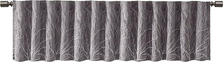 Olliix.com Curtains - Andora Transitional Faux Silk Embroidered Window Valance 50"W x 18"L Gray