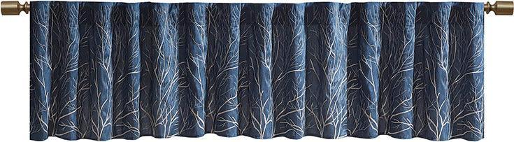 Olliix.com Curtains - Andora Transitional Faux Silk Embroidered Window Valance 50"W x 18"L Navy