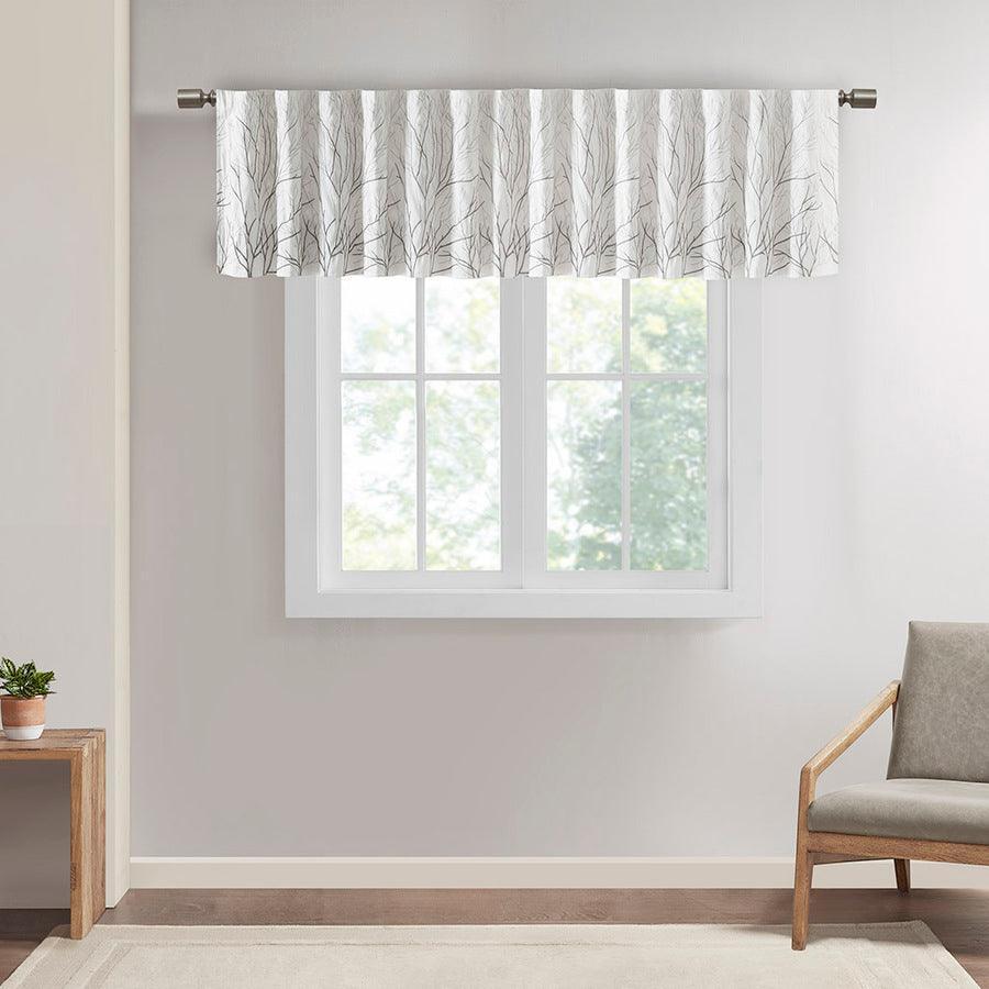 Olliix.com Curtains - Andora Transitional Faux Silk Embroidered Window Valance 50"W x 18"L White