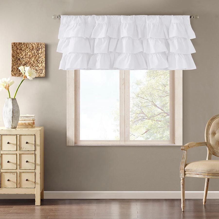 Olliix.com Curtains - Anna Cottage/Country Cotton Oversized Ruffle Valance 50"W x 18"L White