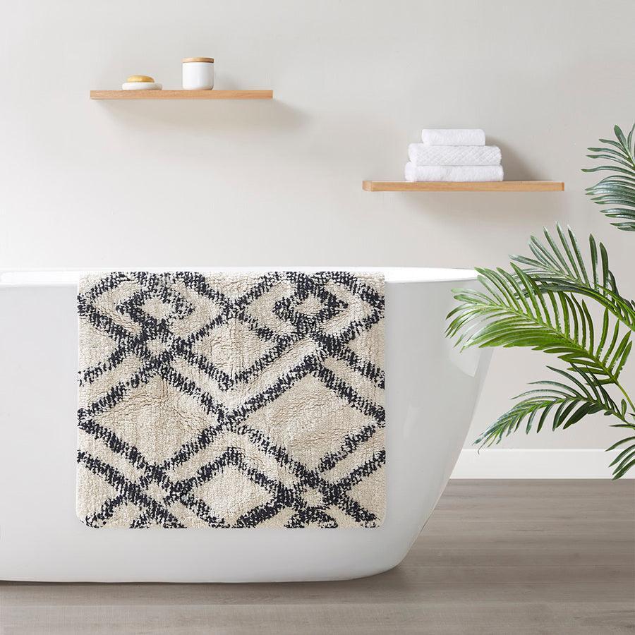 Unique Reversible Cotton Bath Rug - Striped and Solid Color