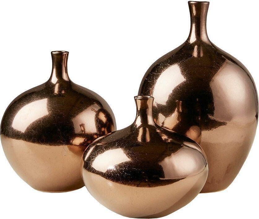 Olliix.com Vases - Ansen Metallic 3 Piece Vase Set Bronze