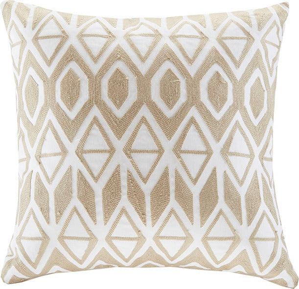 Olliix.com Pillows - Anslee Cottage Embroidered Cotton Square Decorative Pillow 18"W x 18"L Taupe