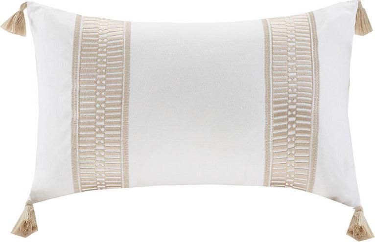 Olliix.com Pillows - Anslee Country Embroidered Cotton Oblong Decorative Pillow 12"W x 20"L Taupe