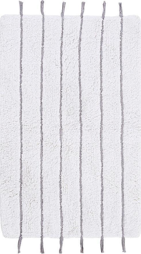 Olliix.com Bath Rugs - Arbor Stripe Tassel Cotton Tufted Rug Grey & Ivory