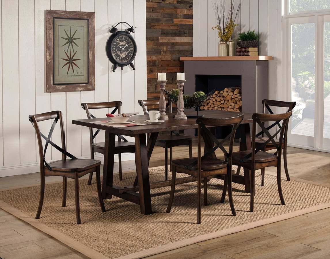 Alpine Furniture Dining Tables - Arendal Trestle Rectangular Dining Table, Burnished Dark Oak