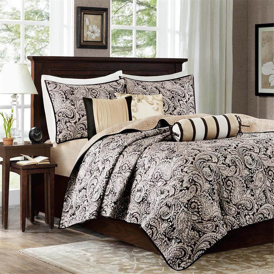 Olliix.com Comforters & Blankets - Aubrey Full/Queen 6 Piece Reversible Coverlet Set Black