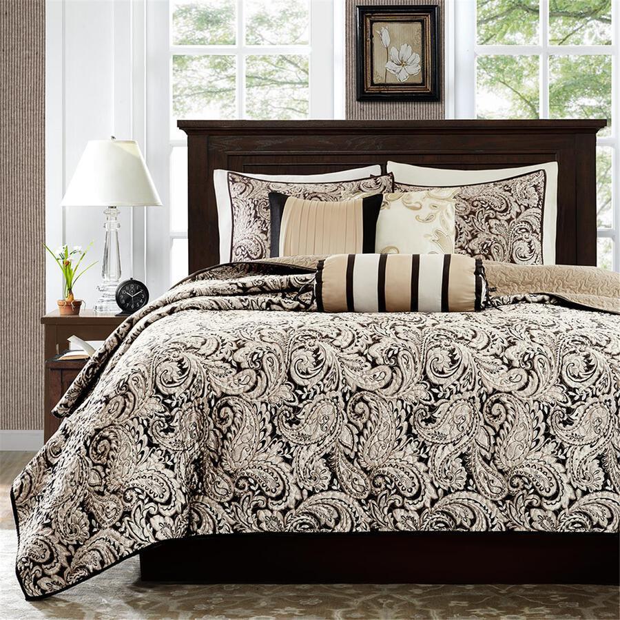 Olliix.com Comforters & Blankets - Aubrey Full/Queen 6 Piece Reversible Coverlet Set Black