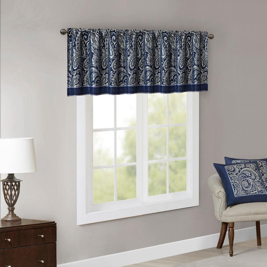 Olliix.com Curtains - Aubrey Traditional Jacquard Window Valance 50"W x 18"L Navy