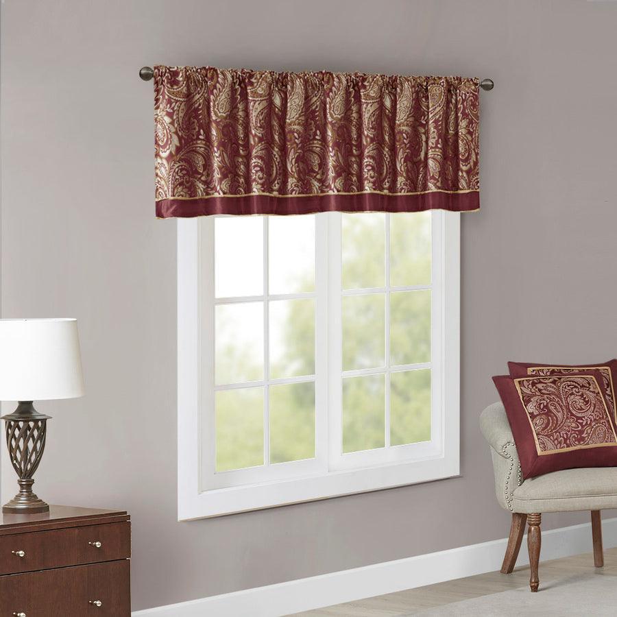 Olliix.com Curtains - Aubrey Traditional Jacquard Window Valance 50x18" Burgundy