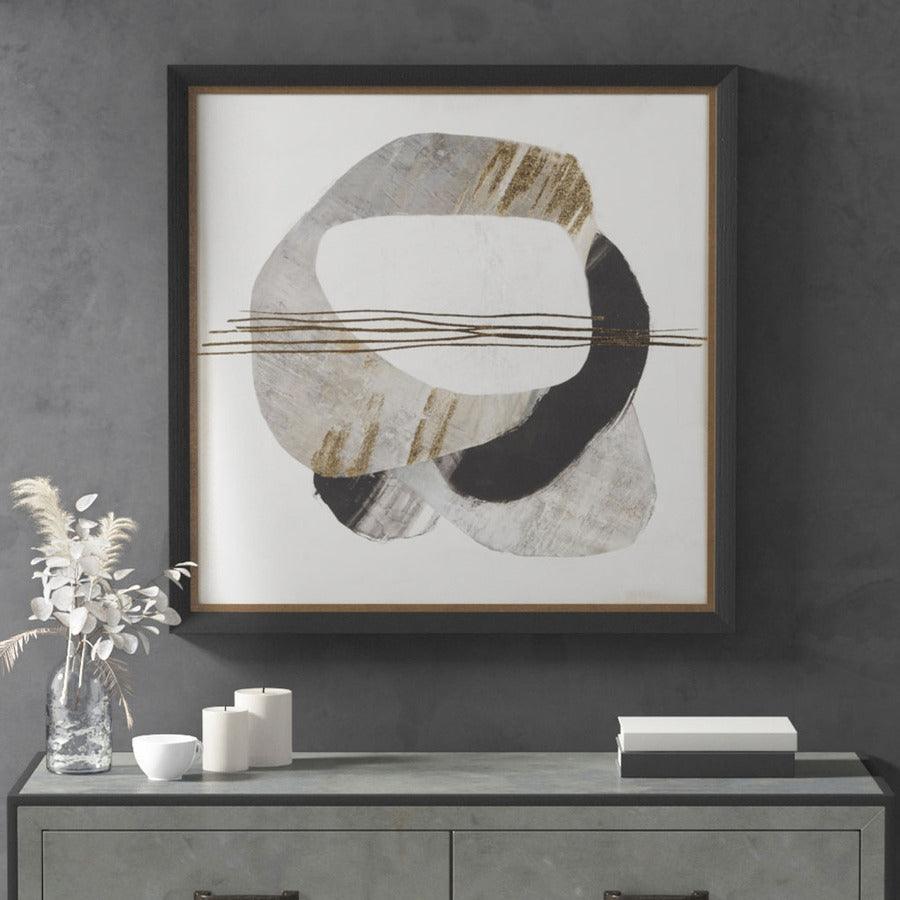 Olliix.com Wall Paintings - Auric Beam Abstract Gold Foil Framed Embellished Canvas Black