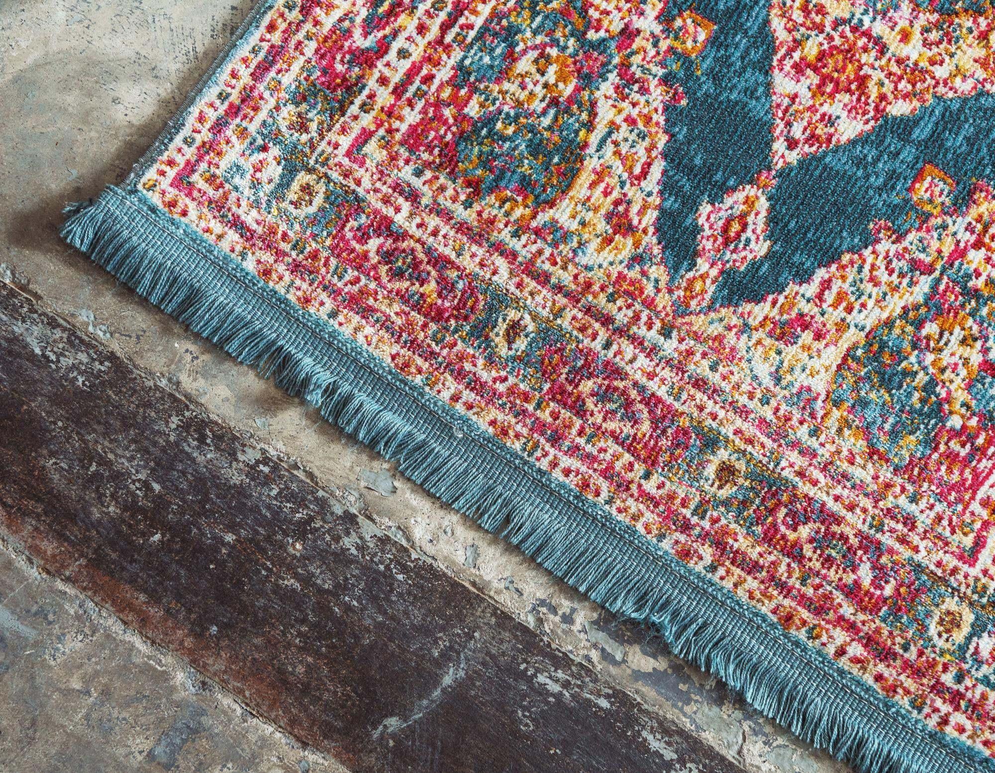 Unique Loom Indoor Rugs - Baracoa Border 6 Ft Runner Rug Turquoise & Multicolor