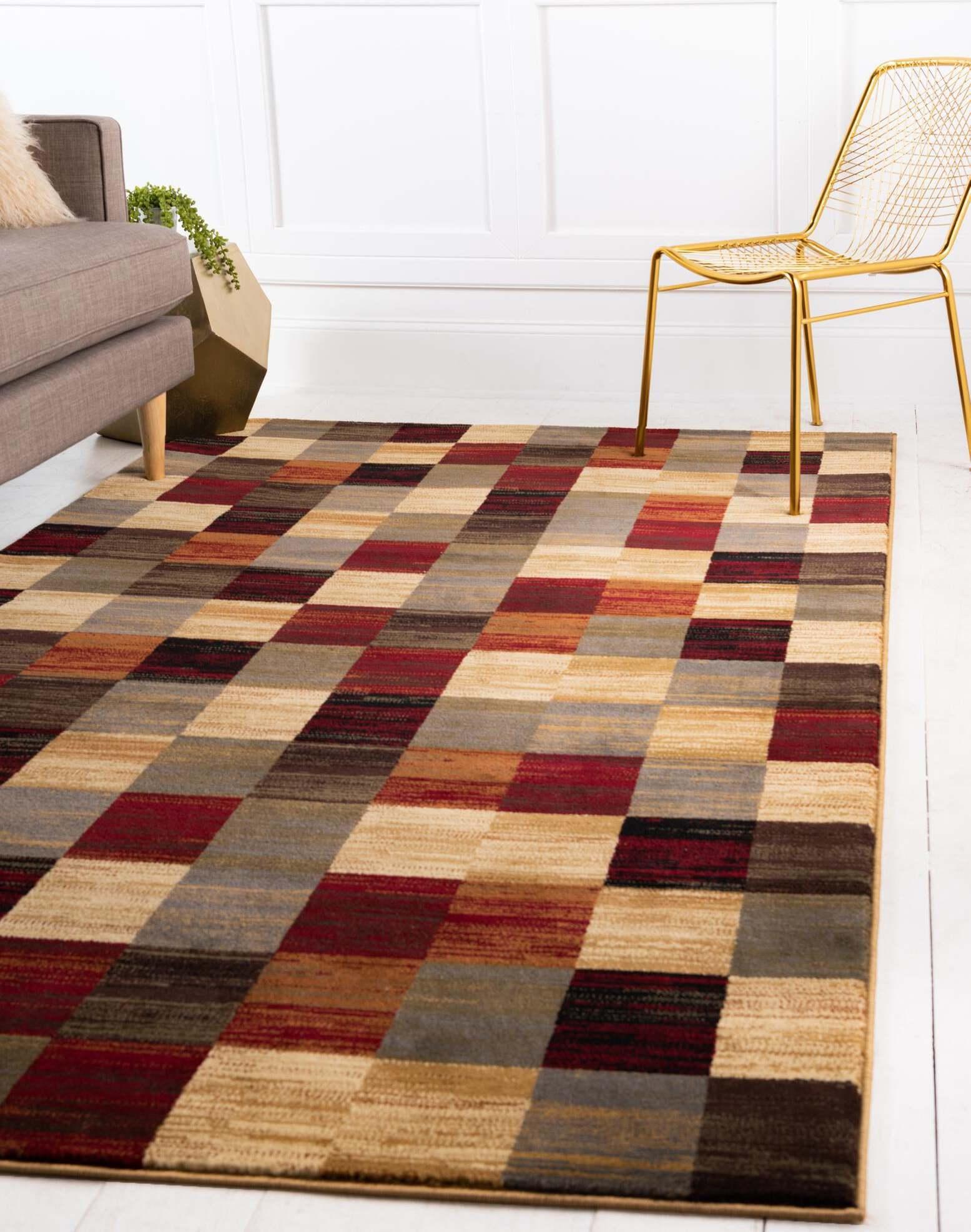 Unique Loom Indoor Rugs - Barista Checkered 5x8 Rug Multicolor