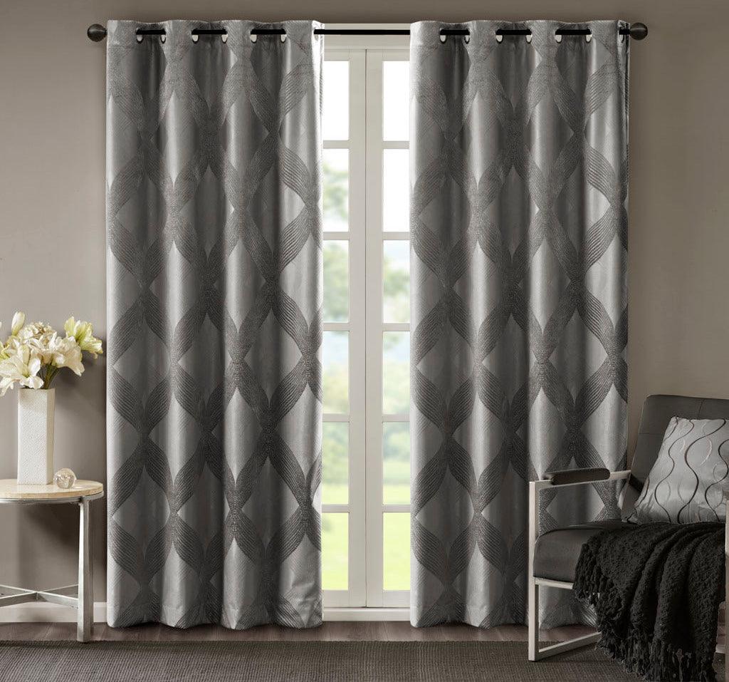 Olliix.com Curtains - Bentley 84 H Ogee Knitted Jacquard Total Blackout Panel Charcoal