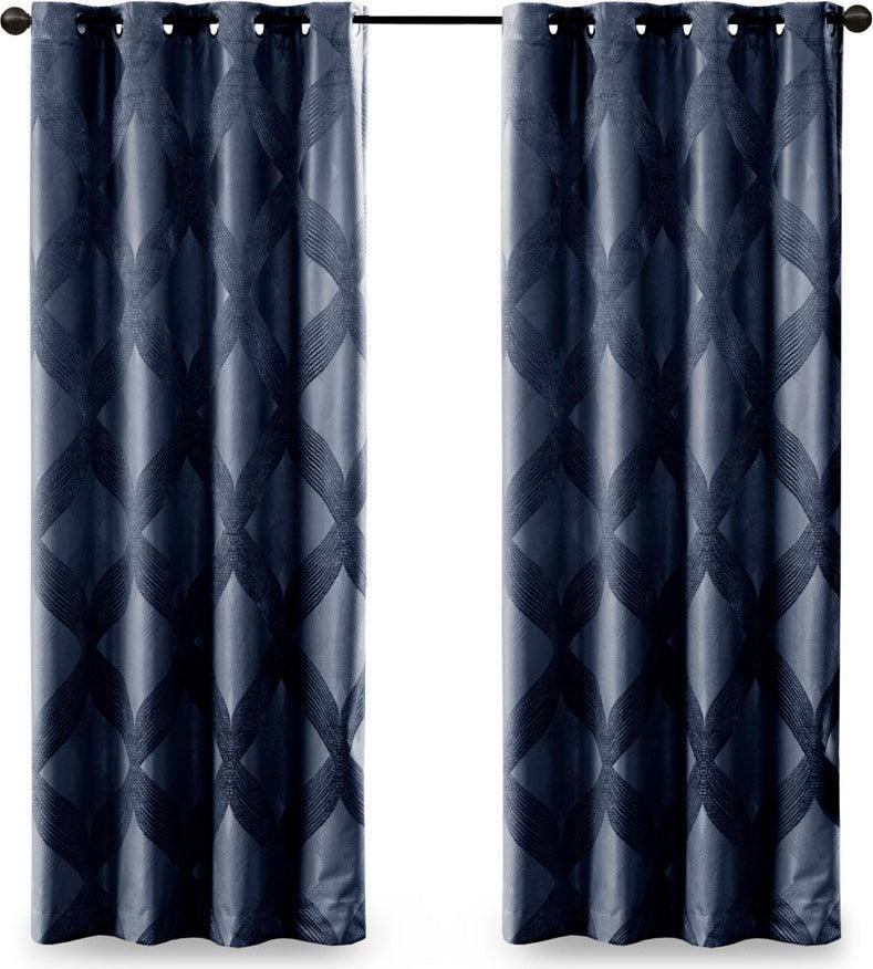 Olliix.com Curtains - Bentley 95 H Ogee Knitted Jacquard Total Blackout Panel Navy
