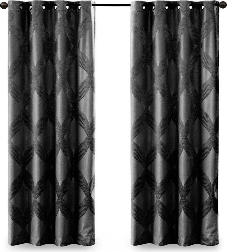 Olliix.com Curtains - Bentley Ogee Knitted Jacquard Total Blackout Panel Black