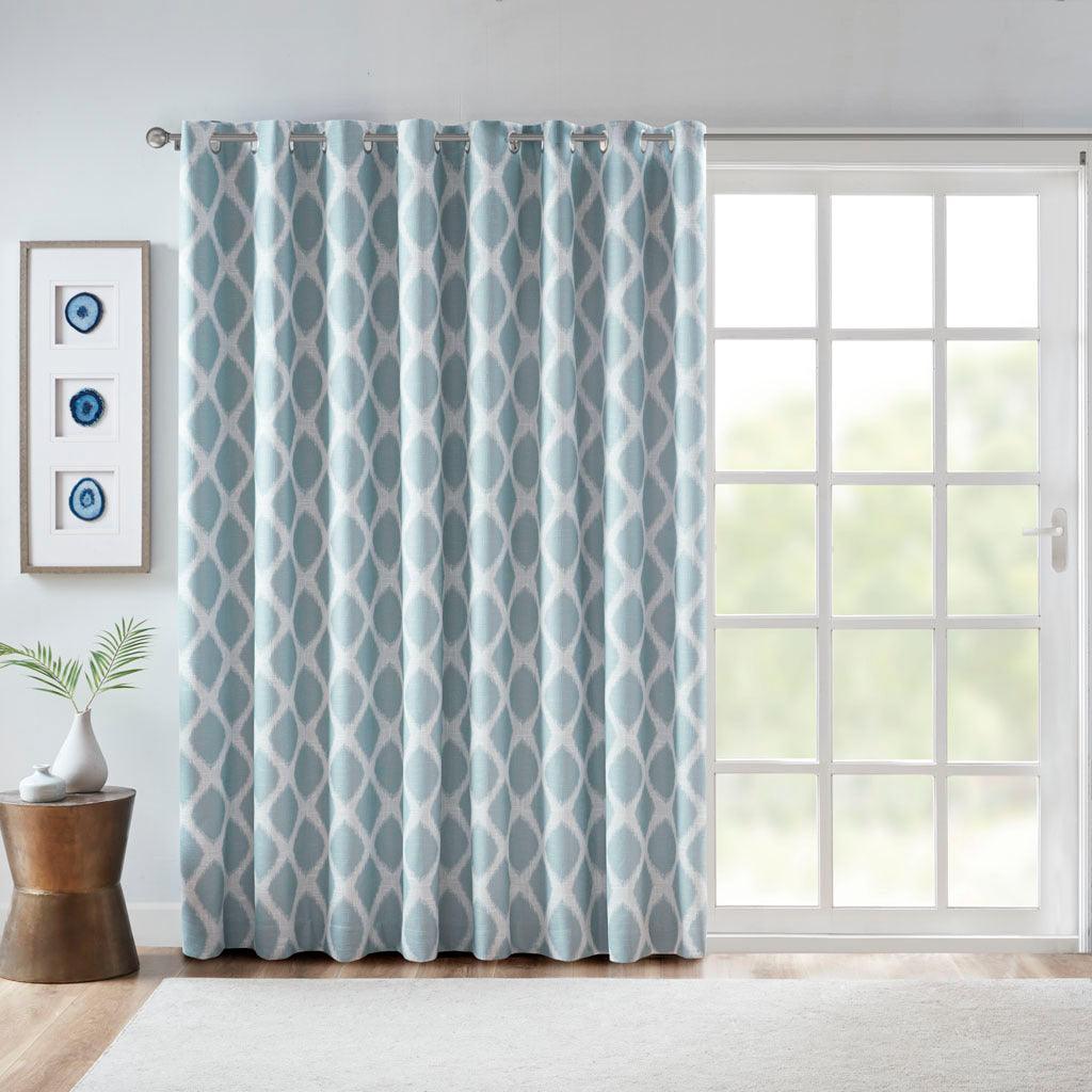 Olliix.com Curtains - Blakesly 100 H Printed Ikat Blackout Patio Curtain Aqua