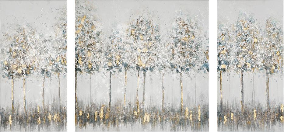 Olliix.com Wall Paintings - Blue Midst Forest Printed Canvas with Gold Foil 3 Piece Set Blue Multicolor
