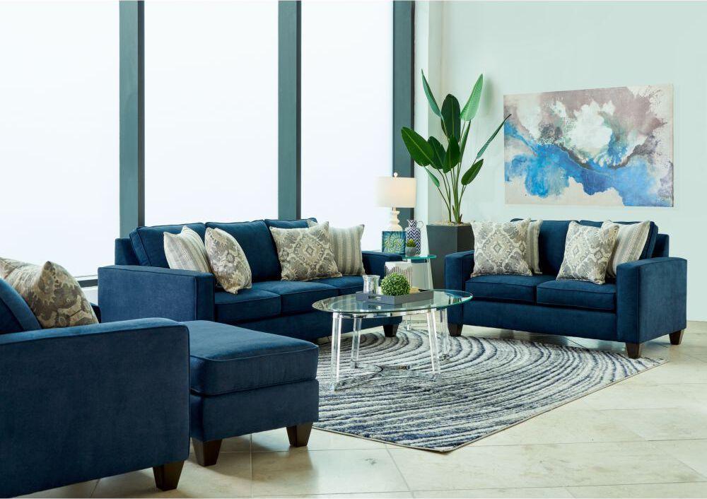 Elements Living Room Sets - Boha 3PC Set with Sofa, Loveseat, and Chair in Jessie Navy Navy